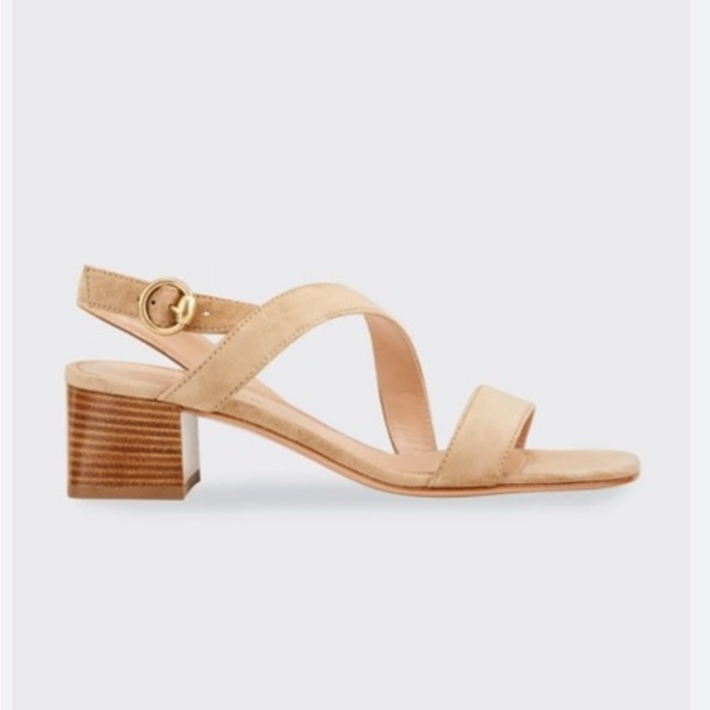 GIANVITO ROSSI 45mm Asymmetrical Tan Suede City Sandals Size 37 / 7